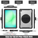 Samsung Tab A11+ A11 Plus Rugged Case - 360° Stand, Hand & Shoulder Strap - Shockproof - Black