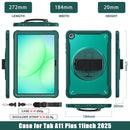 Samsung Tab A11+ A11 Plus Rugged Case - 360° Stand, Hand & Shoulder Strap - Shockproof - Green