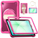 Samsung Tab A11+ A11 Plus Rugged Case - 360° Stand, Hand & Shoulder Strap - Shockproof - Rose