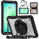 Samsung Tab A11 Rugged Case - 360° Stand, Hand & Shoulder Strap - Shockproof - Black