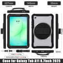 Samsung Tab A11 Rugged Case - 360° Stand, Hand & Shoulder Strap - Shockproof - Black