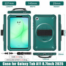 Samsung Tab A11 Rugged Case - 360° Stand, Hand & Shoulder Strap - Shockproof - Green