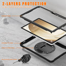 Samsung Tab A9+ A9 Plus Rugged Case - 360° Stand, Hand & Shoulder Strap - Shockproof - Black