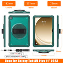 Samsung Tab A9+ A9 Plus Rugged Case - 360° Stand, Hand & Shoulder Strap - Shockproof - Green