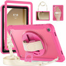 Samsung Tab A9+ A9 Plus Rugged Case - 360° Stand, Hand & Shoulder Strap - Shockproof - Rose