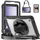 Samsung Tab A9 Rugged Case - 360° Stand, Hand & Shoulder Strap - Shockproof - Black