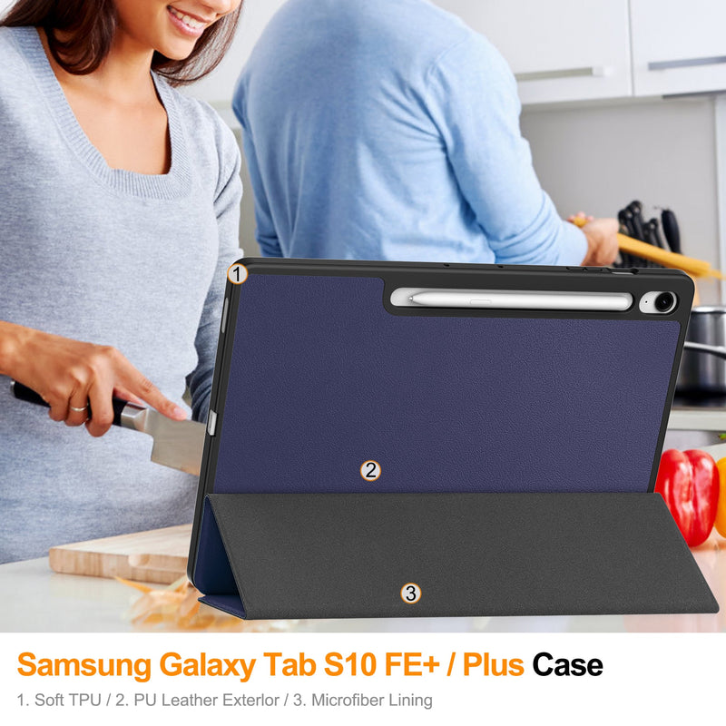 Samsung Tab S10FE Plus X620 Tri Fold Pen Holder Case [Navy]