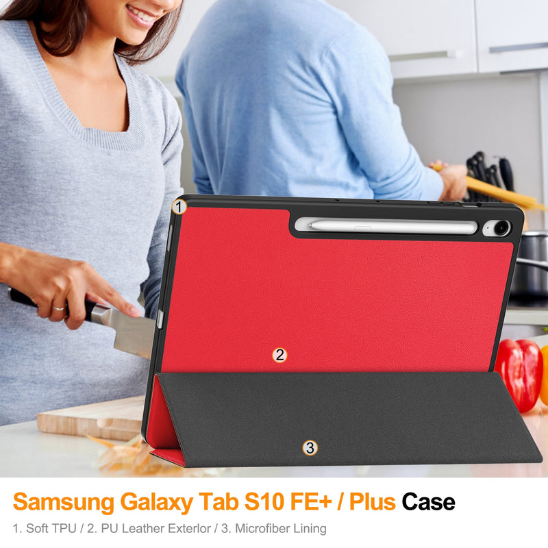 Samsung Tab S10FE Plus X620 Tri Fold Pen Holder Case [Red]
