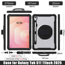 Samsung Tab S11 Rugged Case - 360° Stand, Hand & Shoulder Strap - Shockproof - Black