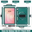 Samsung Tab S11 Rugged Case - 360° Stand, Hand & Shoulder Strap - Shockproof - Green
