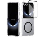 Crystal-clear Magnetic Ring Case for Samsung Galaxy Z Flip 7 with Tempered Glass [Black]