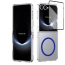 Crystal-clear Magnetic Ring Case for Samsung Galaxy Z Flip 7 with Tempered Glass [Blue]