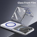 Crystal-clear Magnetic Ring Case for Samsung Galaxy Z Flip 7 with Tempered Glass [Blue]