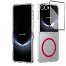 Crystal-clear Magnetic Ring Case for Samsung Galaxy Z Flip 7 with Tempered Glass[Red]
