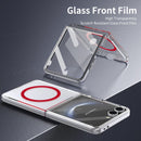 Crystal-clear Magnetic Ring Case for Samsung Galaxy Z Flip 7 with Tempered Glass[Red]