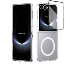 Crystal-clear Magnetic Ring Case for Samsung Galaxy Z Flip 7 with Tempered Glass [White]