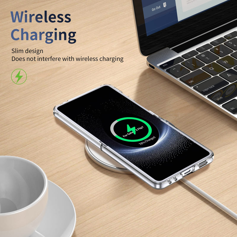 Crystal-clear Magnetic Ring Case for Samsung Galaxy Z Flip 7 with Tempered Glass [White]