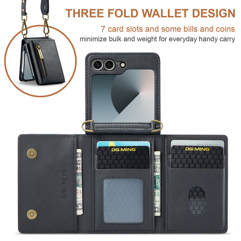 DG.MING Samsung Galaxy Z Flip 7 Crossbody Wallet Case [Black]