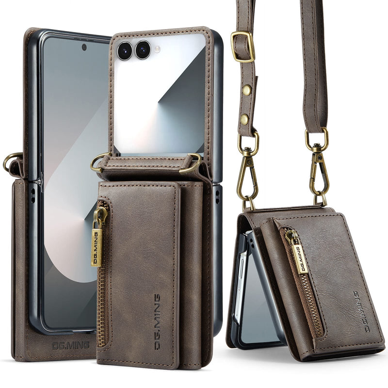 DG.MING Samsung Galaxy Z Flip 7 Crossbody Wallet Case [Coffee]