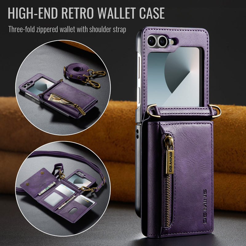 DG.MING Samsung Galaxy Z Flip 7 Crossbody Wallet Case [Purple]