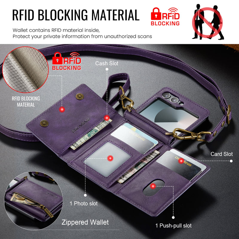 DG.MING Samsung Galaxy Z Flip 7 Crossbody Wallet Case [Purple]