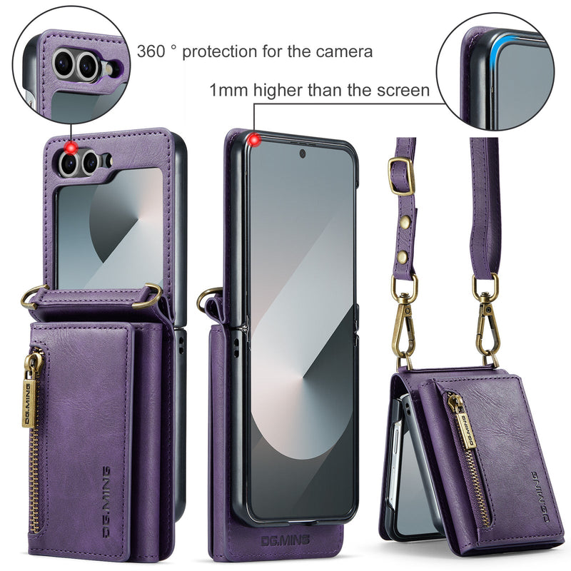 DG.MING Samsung Galaxy Z Flip 7 Crossbody Wallet Case [Purple]