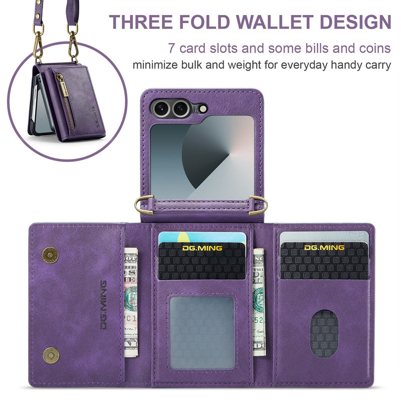 DG.MING Samsung Galaxy Z Flip 7 Crossbody Wallet Case [Purple]