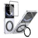 Clear 360°Rotating Magnetic Ring Stand Case for Samsung Galaxy Z Flip 7 with Tempered Glass [Black]