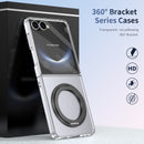 Clear 360°Rotating Magnetic Ring Stand Case for Samsung Galaxy Z Flip 7 with Tempered Glass [Black]