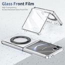 Clear 360°Rotating Magnetic Ring Stand Case for Samsung Galaxy Z Flip 7 with Tempered Glass [Black]