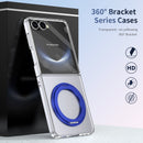Clear 360°Rotating Magnetic Ring Stand Case for Samsung Galaxy Z Flip 7 with Tempered Glass [Blue]