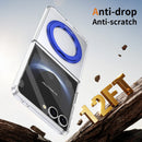 Clear 360°Rotating Magnetic Ring Stand Case for Samsung Galaxy Z Flip 7 with Tempered Glass [Blue]