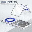 Clear 360°Rotating Magnetic Ring Stand Case for Samsung Galaxy Z Flip 7 with Tempered Glass [Blue]