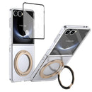 Clear 360°Rotating Magnetic Ring Stand Case for Samsung Galaxy Z Flip 7 with Tempered Glass [Gold]