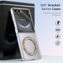 Clear 360°Rotating Magnetic Ring Stand Case for Samsung Galaxy Z Flip 7 with Tempered Glass [Gold]