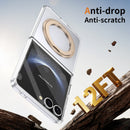 Clear 360°Rotating Magnetic Ring Stand Case for Samsung Galaxy Z Flip 7 with Tempered Glass [Gold]
