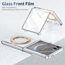 Clear 360°Rotating Magnetic Ring Stand Case for Samsung Galaxy Z Flip 7 with Tempered Glass [Gold]