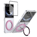 Clear 360°Rotating Magnetic Ring Stand Case for Samsung Galaxy Z Flip 7 with Tempered Glass [Pink]