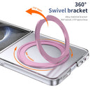 Clear 360°Rotating Magnetic Ring Stand Case for Samsung Galaxy Z Flip 7 with Tempered Glass [Pink]