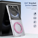 Clear 360°Rotating Magnetic Ring Stand Case for Samsung Galaxy Z Flip 7 with Tempered Glass [Pink]
