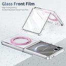 Clear 360°Rotating Magnetic Ring Stand Case for Samsung Galaxy Z Flip 7 with Tempered Glass [Pink]