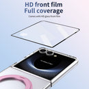 Clear 360°Rotating Magnetic Ring Stand Case for Samsung Galaxy Z Flip 7 with Tempered Glass [Pink]