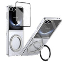Clear 360°Rotating Magnetic Ring Stand Case for Samsung Galaxy Z Flip 7 with Tempered Glass[Silver]