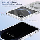 Clear 360°Rotating Magnetic Ring Stand Case for Samsung Galaxy Z Flip 7 with Tempered Glass[Silver]