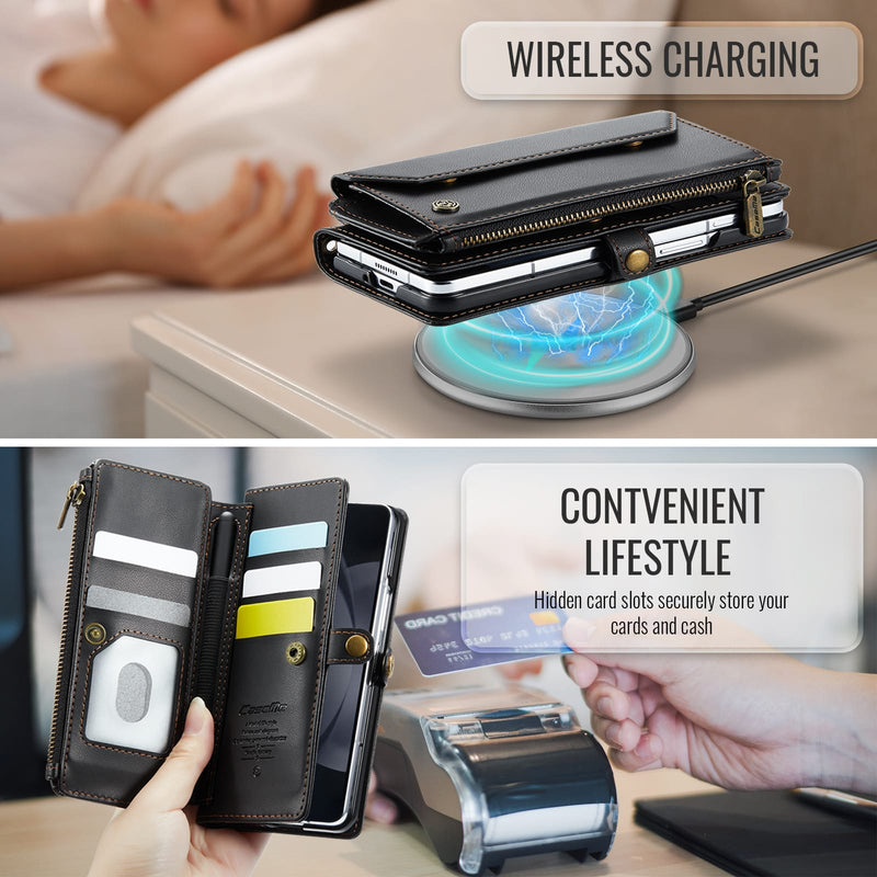 Galaxy Z Fold 5 CaseMe Crossbody Wallet Case with Strap, Card Slots & Zipper Pocket [Black]