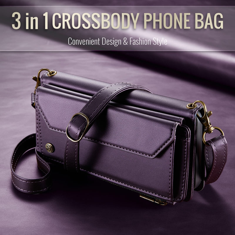 Galaxy Z Fold 5 CaseMe Crossbody Wallet Case with Strap, Card Slots & Zipper Pocket [Purple]