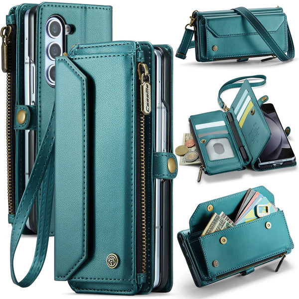 Galaxy Z Fold 5 CaseMe Crossbody Wallet Case with Strap, Card Slots & Zipper Pocket [Teal]