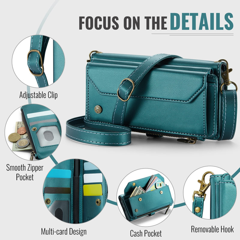 Galaxy Z Fold 5 CaseMe Crossbody Wallet Case with Strap, Card Slots & Zipper Pocket [Teal]