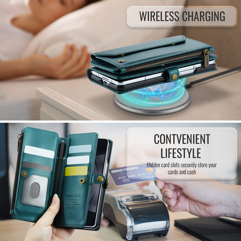 Galaxy Z Fold 5 CaseMe Crossbody Wallet Case with Strap, Card Slots & Zipper Pocket [Teal]