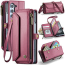 Galaxy Z Fold 6 CaseMe Crossbody Wallet Case with Strap, Card Slots & Zipper Pocket [Maroon]